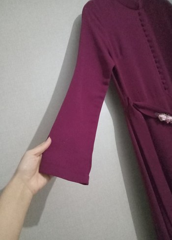 mor Uzun Kollu Yüksek Yakalı Kadın Elbise - Görsel 5