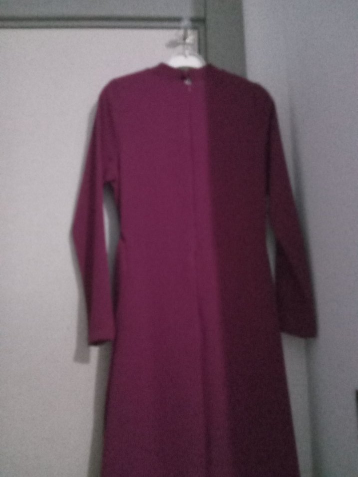 mor Uzun Kollu Yüksek Yakalı Kadın Elbise - Görsel 4