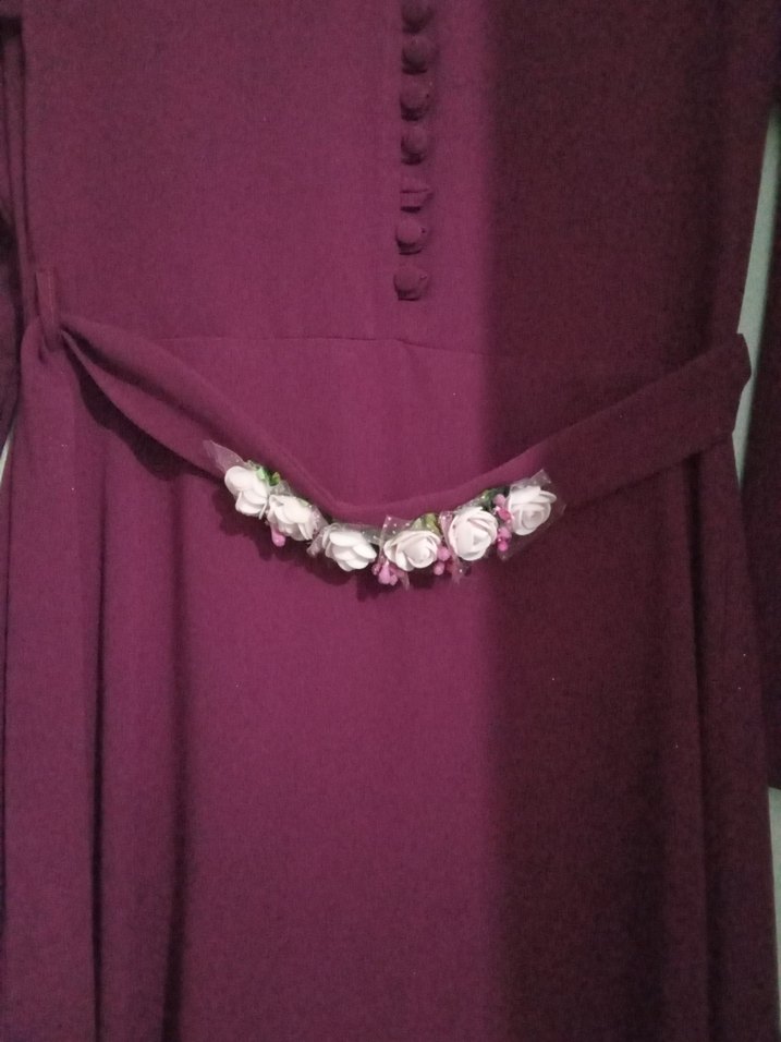 mor Uzun Kollu Yüksek Yakalı Kadın Elbise - Görsel 2