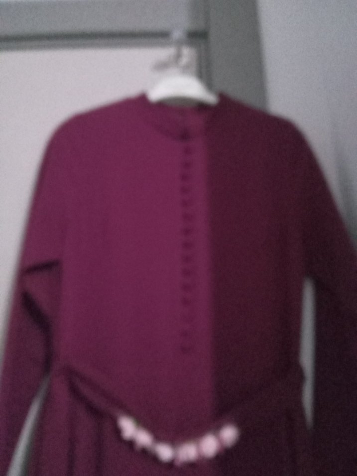 mor Uzun Kollu Yüksek Yakalı Kadın Elbise - Görsel 3