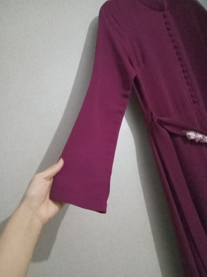 mor Uzun Kollu Yüksek Yakalı Kadın Elbise - Görsel 5