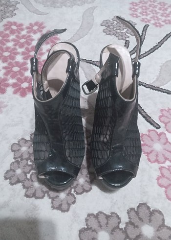 Siyah file Desenli Platform Topuklu Kadın Ayakkabı - Görsel 6