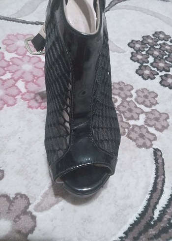 Siyah file Desenli Platform Topuklu Kadın Ayakkabı - Görsel 5