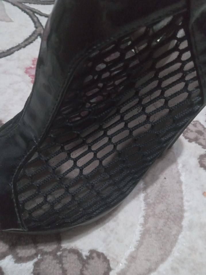 Siyah file Desenli Platform Topuklu Kadın Ayakkabı - Görsel 4