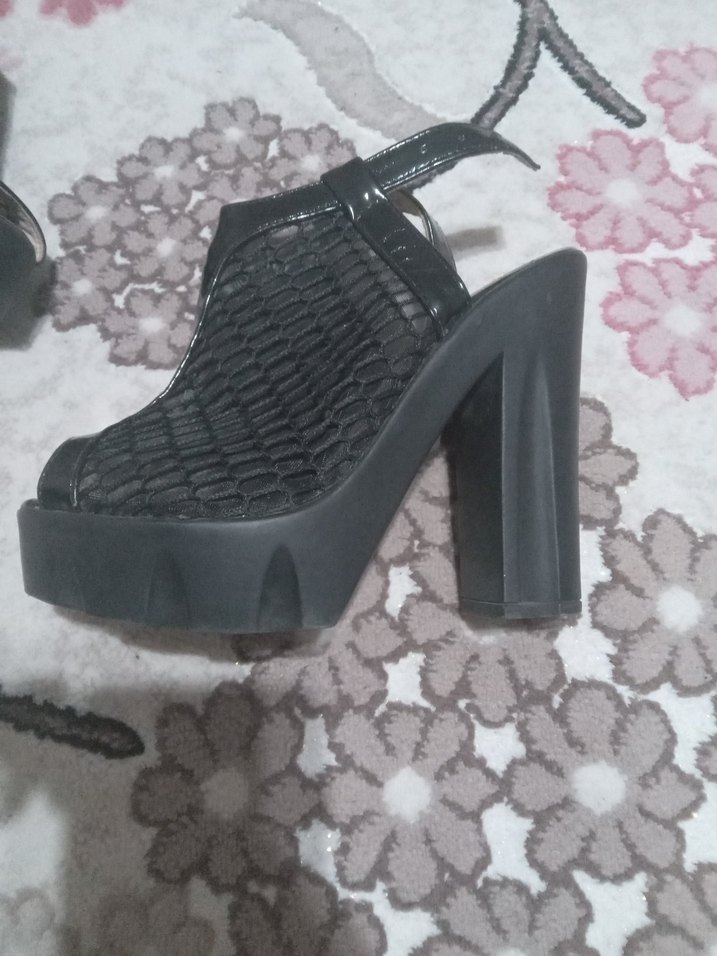 Siyah file Desenli Platform Topuklu Kadın Ayakkabı - Görsel 2
