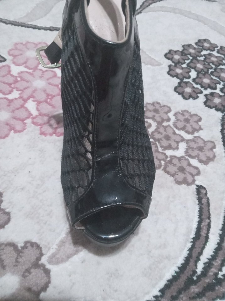 Siyah file Desenli Platform Topuklu Kadın Ayakkabı - Görsel 5