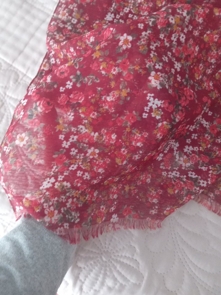 Bordo Çiçek Desenli Kadın şal - Görsel 4