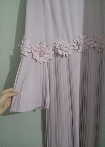 Uzun Kollu toz pembe Pilili Kadın Elbise - Görsel 4