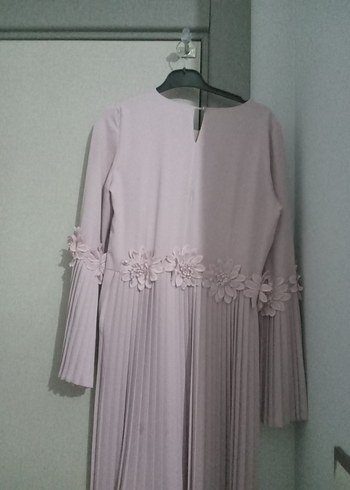 Uzun Kollu toz pembe Pilili Kadın Elbise - Görsel 3