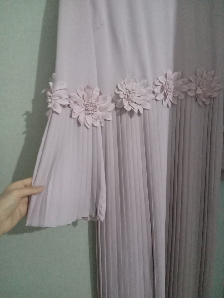 Uzun Kollu toz pembe Pilili Kadın Elbise - Görsel 4