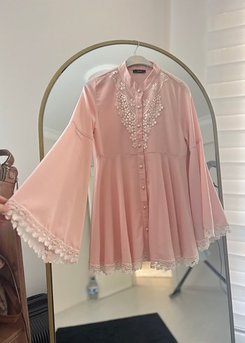 Dantel Detaylı Pudra Pembe Hamile Bluzu