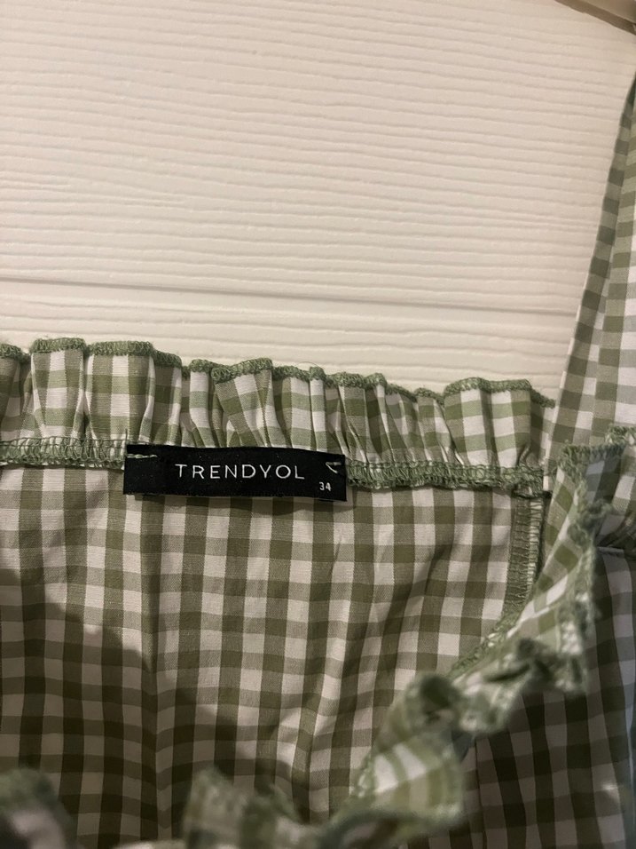 Fırfırlı Yeşil Kareli Kısa Büstiyer - Görsel 2