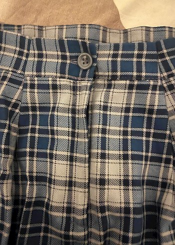 Mavi Ekose Pileli Midi Etek - Görsel 2