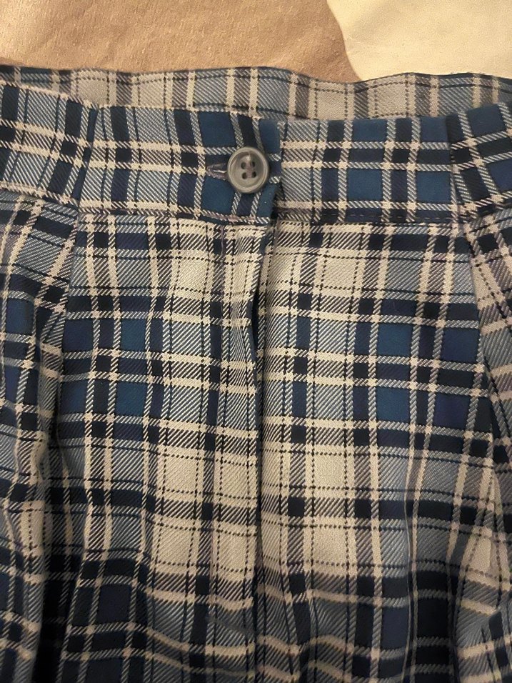 Mavi Ekose Pileli Midi Etek - Görsel 2