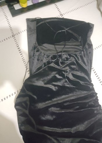 İp Askılı Drapeli Mini Elbise - Görsel 4