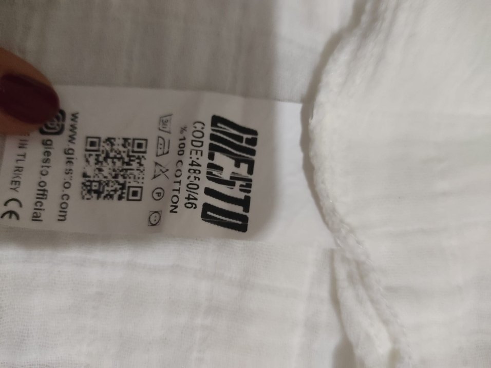 Düğmeli Kısa Kollu Beyaz Keten Kadın Gömlek - Görsel 3