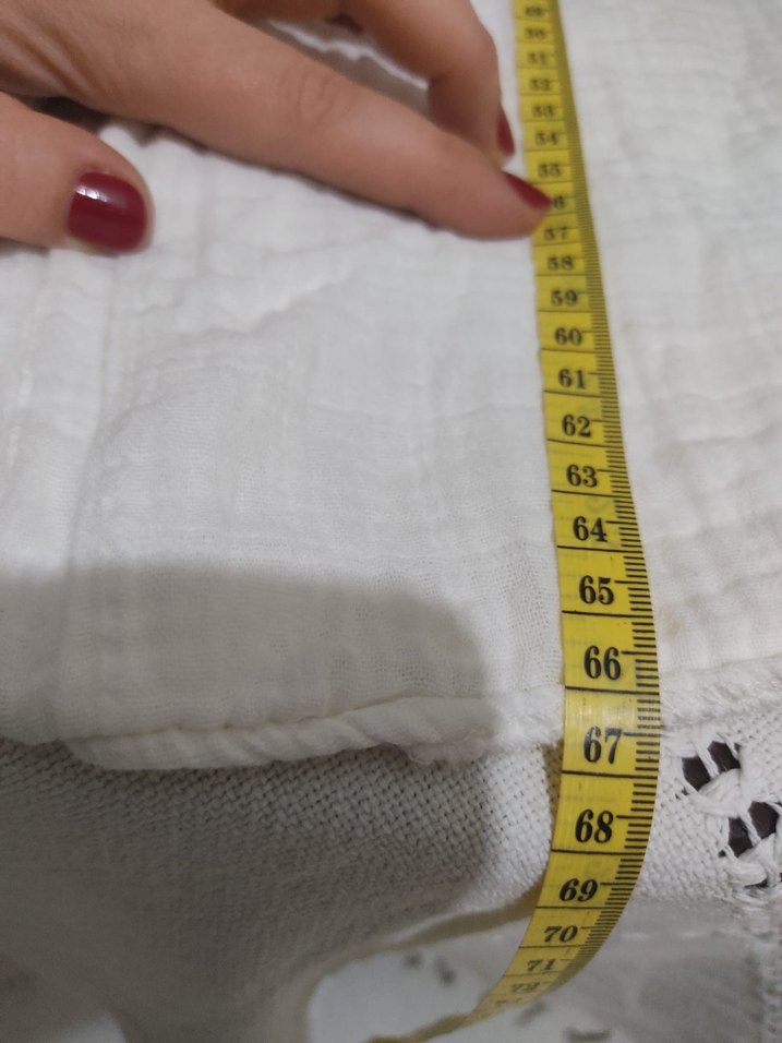 Düğmeli Kısa Kollu Beyaz Keten Kadın Gömlek - Görsel 5