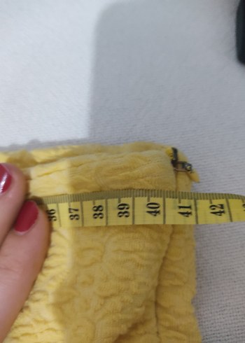 Düğmeli Sarı Kadın Kumaş Pantolon - Görsel 3