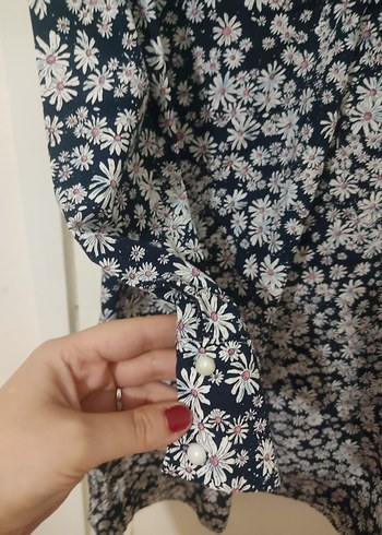 Gri Çiçek Desenli Uzun Kollu Bohem Elbise - Görsel 3