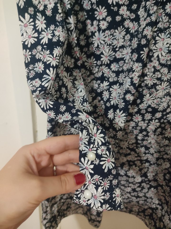 Gri Çiçek Desenli Uzun Kollu Bohem Elbise - Görsel 3