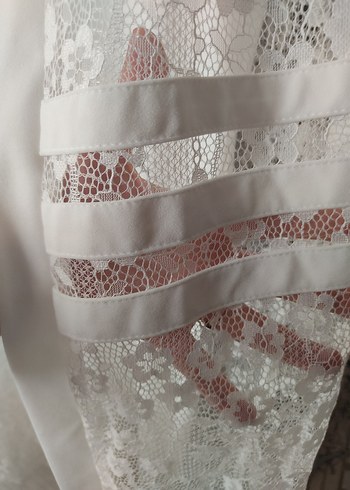 Uzun Kollu Beyaz Dantel Midi Kadın Elbise - Görsel 5