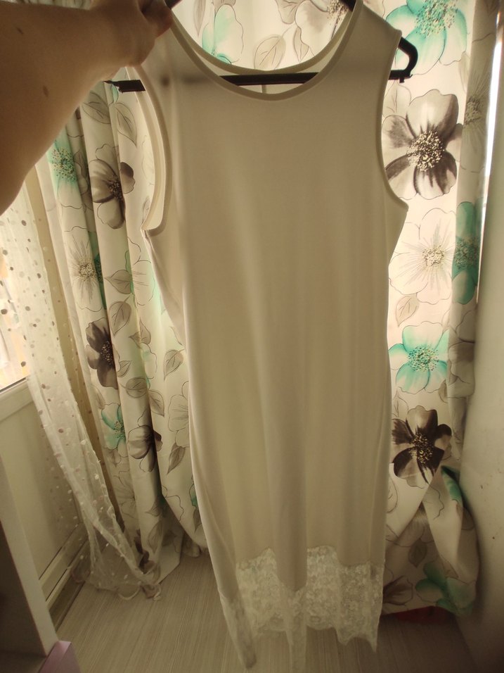 Uzun Kollu Beyaz Dantel Midi Kadın Elbise - Görsel 2