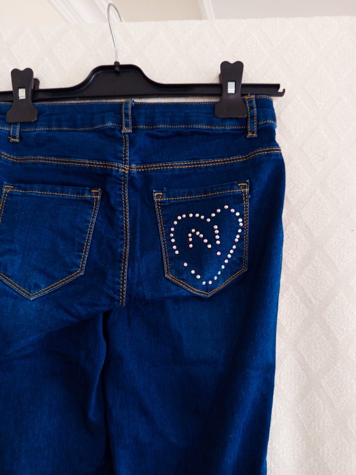 Payet Detaylı Mavi Midi Kot Pantolon - Görsel 2