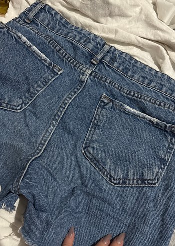 Kadın Mavi Mini Bol Kesim Denim Şort - Görsel 2