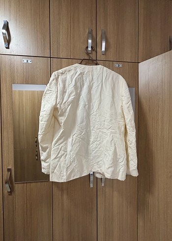 l Beden Beyaz Keten Kadın Blazer Ceket