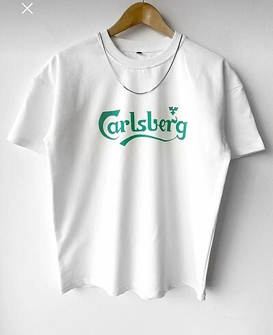 Unisex oversize Carlsberg baskılı bisiklet yaka T-shirt