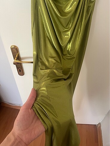 s Beden yeşil Renk Uzun , yırtmaçlı yağ yeşili abiye elbise