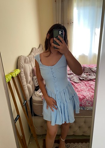 xs Beden mavi Renk Mavi Straplez Kız Çocuk Fırfırlı Elbise