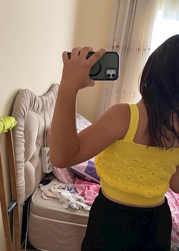 Trendyol & Milla Sarı Örme Askısız Crop Top