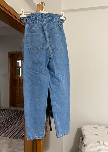 Diğer Kadın Mavi Beli Kemerli Midi Kot Pantolon