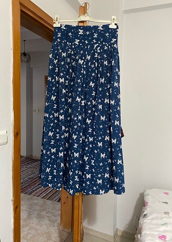 Mavi Pilili Midi Etek