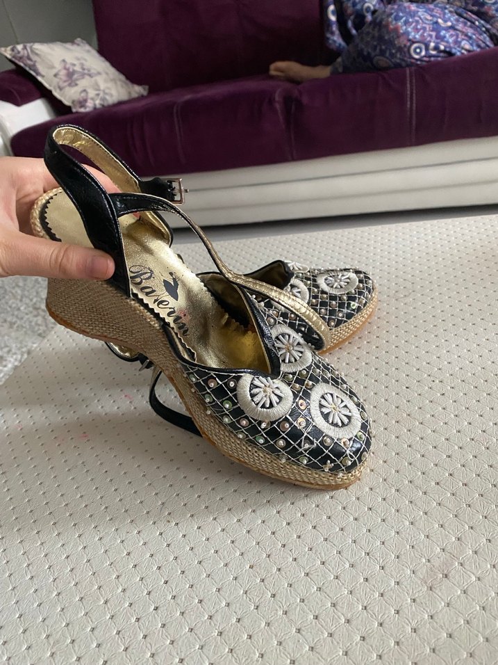 Gri Nakışlı Dolgu Topuklu Espadril - Görsel 2