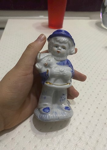 Mavi Detaylı Gri Seramik Figürin - Görsel 2