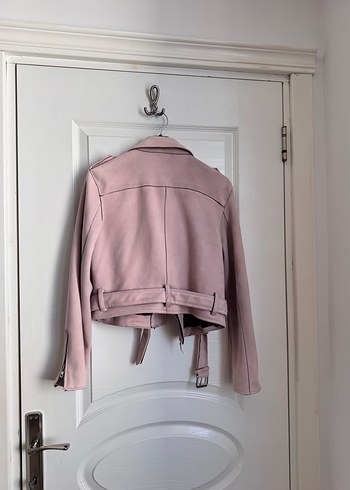 Pudra Pembe Süet Kemerli Ceket - Görsel 2