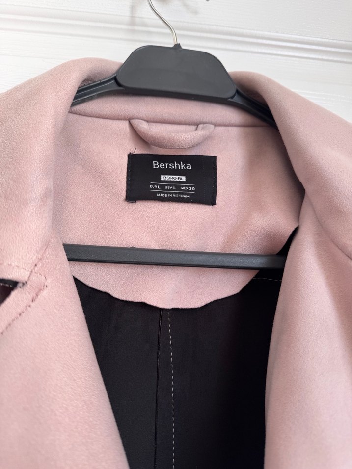 Pudra Pembe Süet Kemerli Ceket - Görsel 4