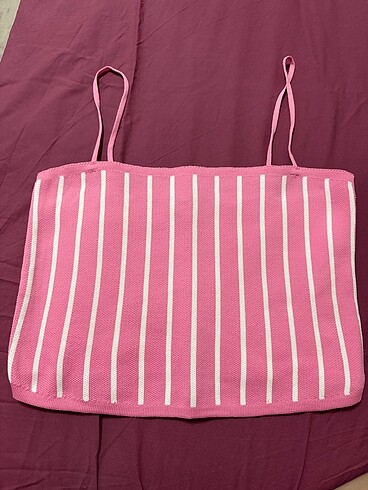 Pembe beyaz çizgili crop
