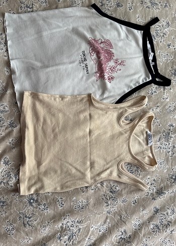 Beyaz Baskılı, Krem Renk Mini Kadın Atlet