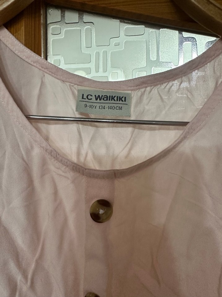 Pembe Keten Düğmeli Kolsuz Kız Yeleği - Görsel 2