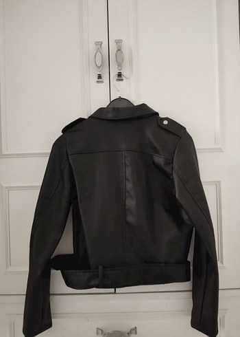 Kemerli Siyah Mini Deri Biker Ceket - Görsel 3