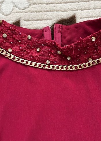 Setrms Bordo Zincir Detaylı Yüksek Yakalı Kadın Bluz - Görsel 3