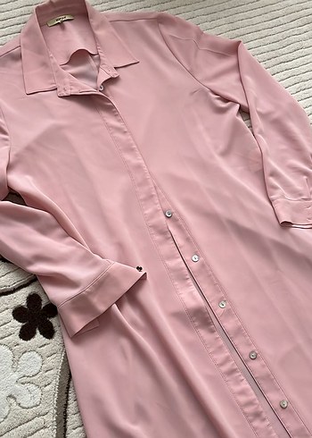 Pembe Uzun Kollu Düğmeli Kadın Tunik - Görsel 2