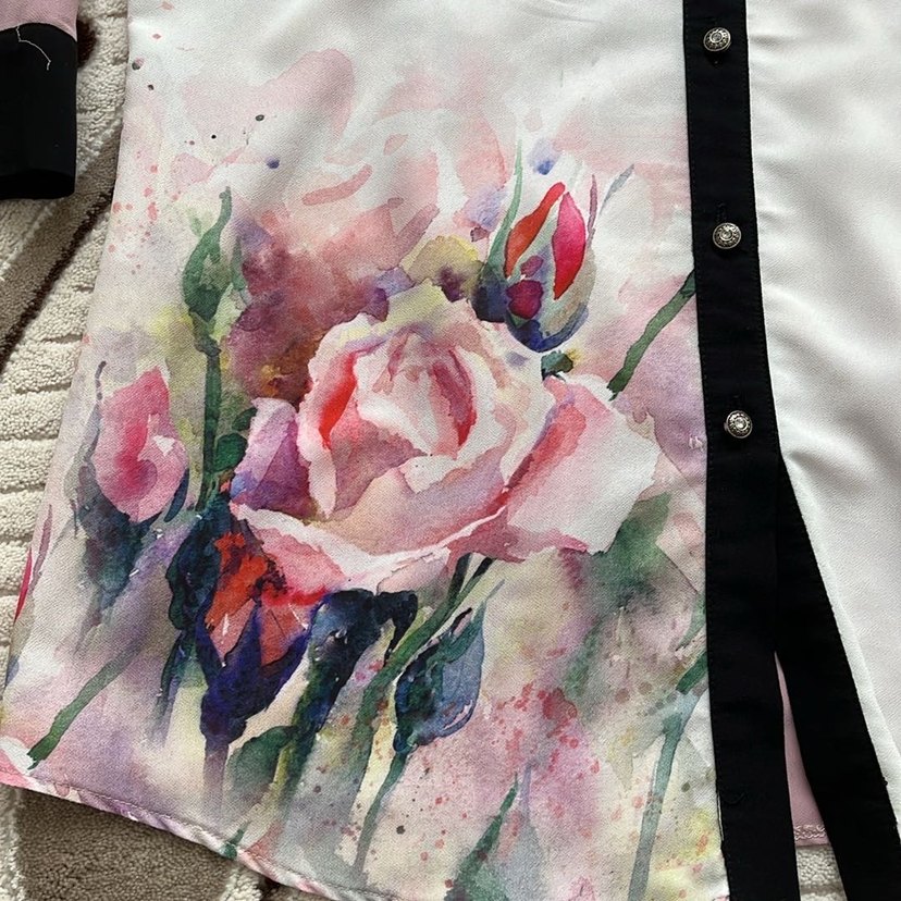 Çiçek Desenli Düğmeli Kadın Gömlek - Görsel 2