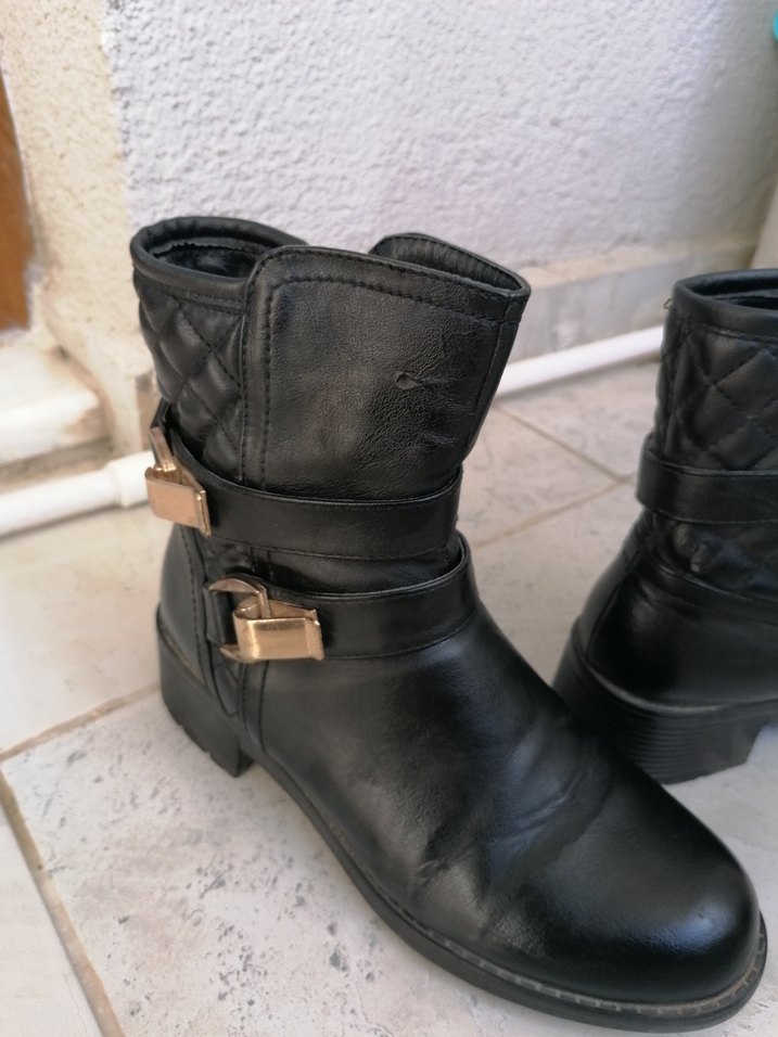 Kadın Siyah Deri Tokalı Biker Bot - Görsel 3