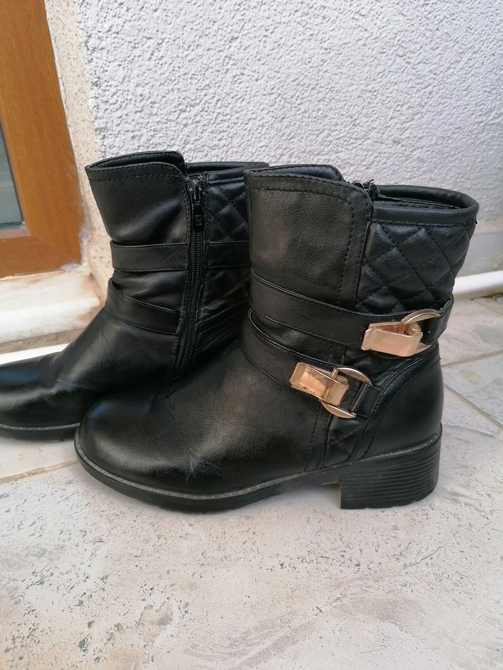 Kadın Siyah Deri Tokalı Biker Bot - Görsel 4