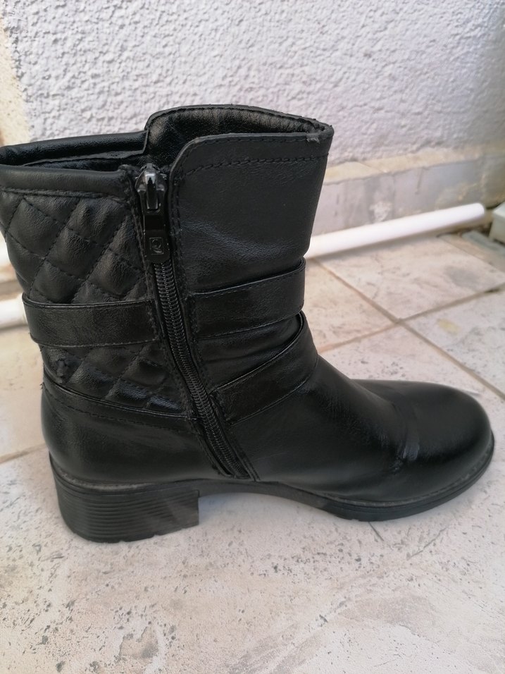 Kadın Siyah Deri Tokalı Biker Bot - Görsel 2