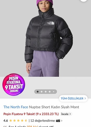 North Face The North Face Nuptse Kisa Siyah Mont Nupste